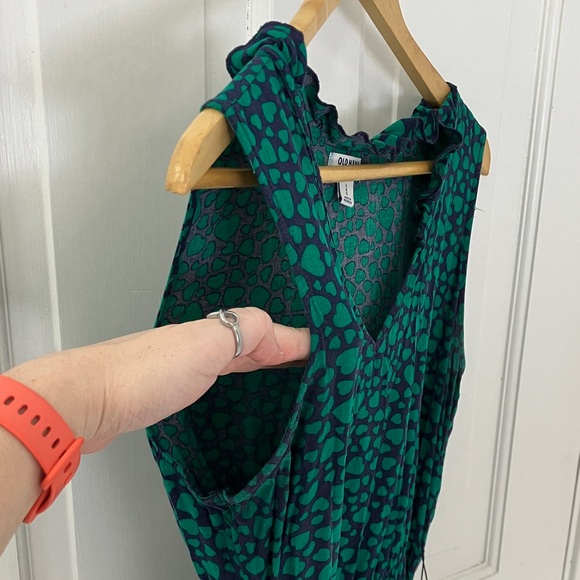 Old Navy green and Navy Heart Patterned Dress size L elastic waist fabric belt - Picture 10 of 15